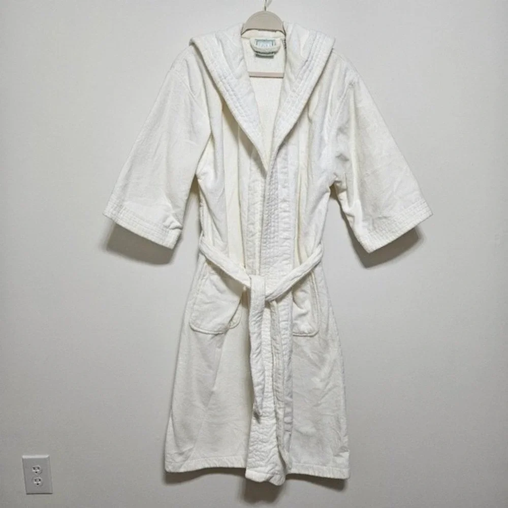 VTG TJ Lawford Women Turkish Towel Spa Bath Robe 100% Cotton Chunky Long Cream S